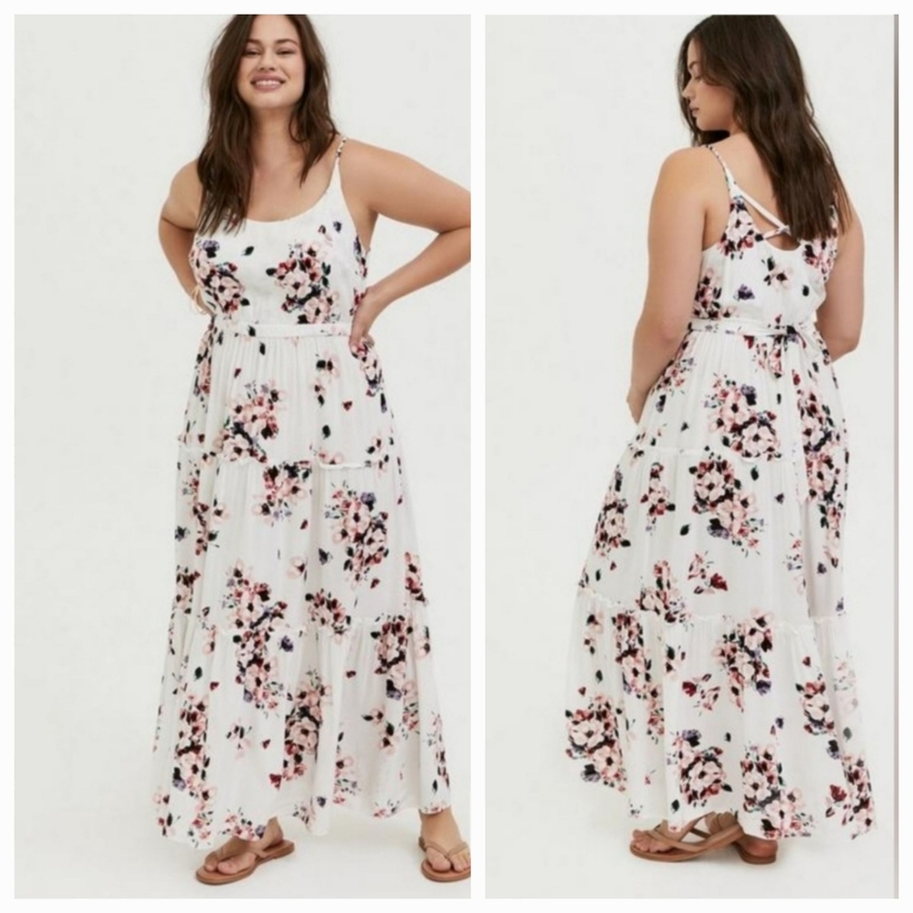 Torrid Maxi Challis tiered white floral dress Size 3 - 3X